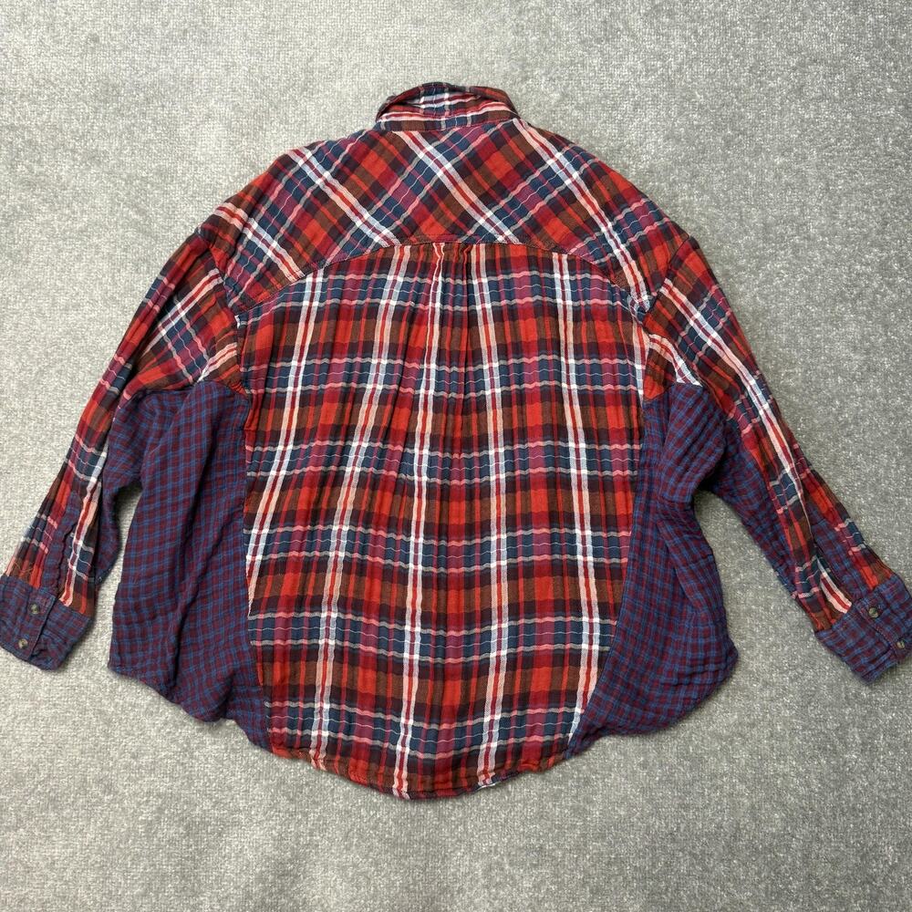 Free People Shirt Womens XS Red Blue Oversized Dolman Long Sleeve Patchwork - Picture 8 of 8